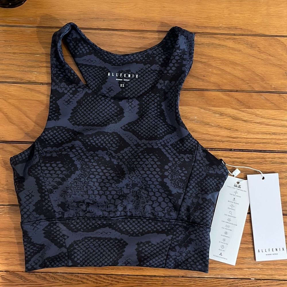 NWT Allfenix women’s Navy Snake Print long Sports Bra size XS